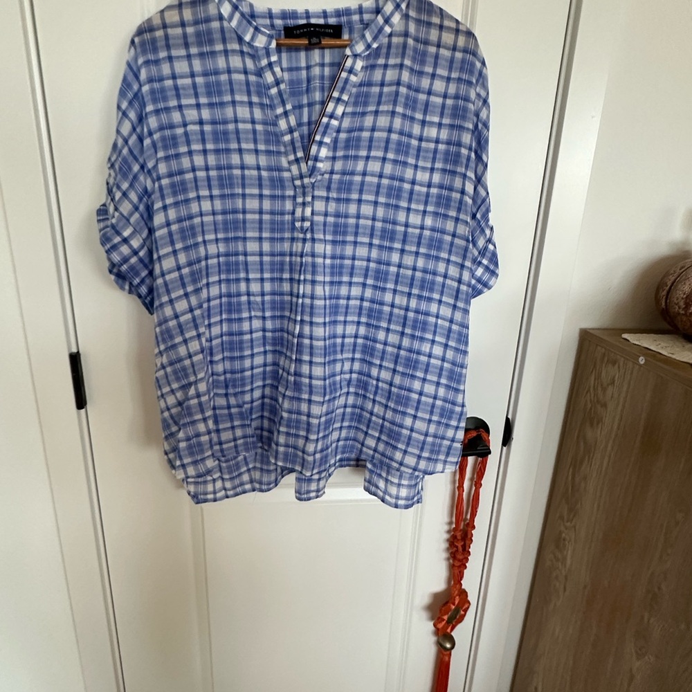 Tommy Hilfiger Blue and White Checkered Shirt